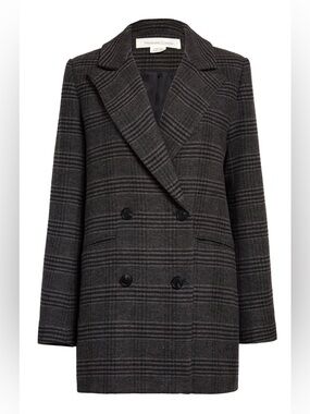 NWOT Treasure & Bond Women's Double-Breasted Plaid Blazer in Charcoal Gray